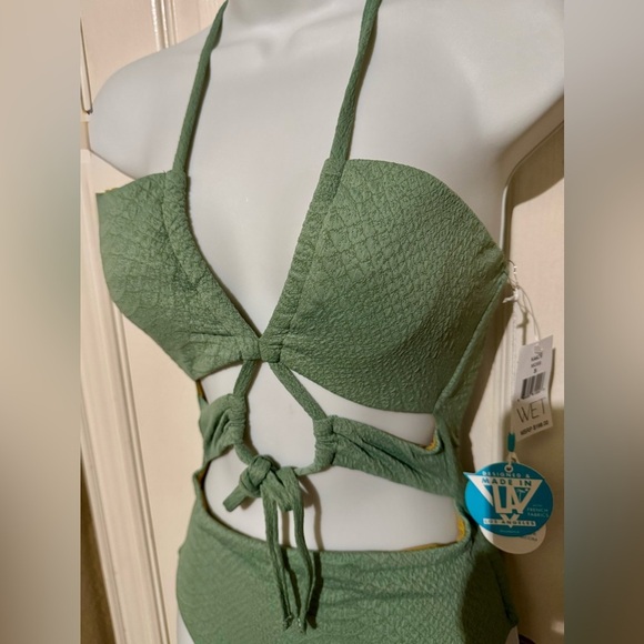 WET Designer Swimwear One Piece Moss Green Sexy Cutout Swimsuit  Size Small NWT - Picture 8 of 11